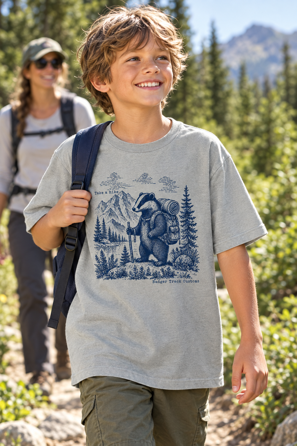 Child wearing the Take a Hike tee