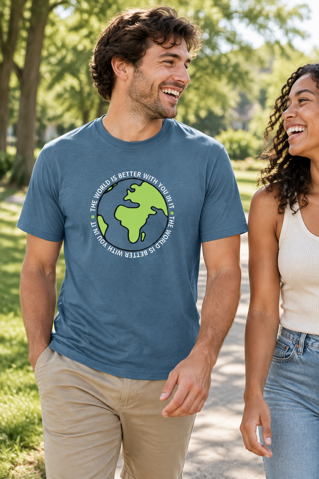 The World Is Better With You In It tee in a park